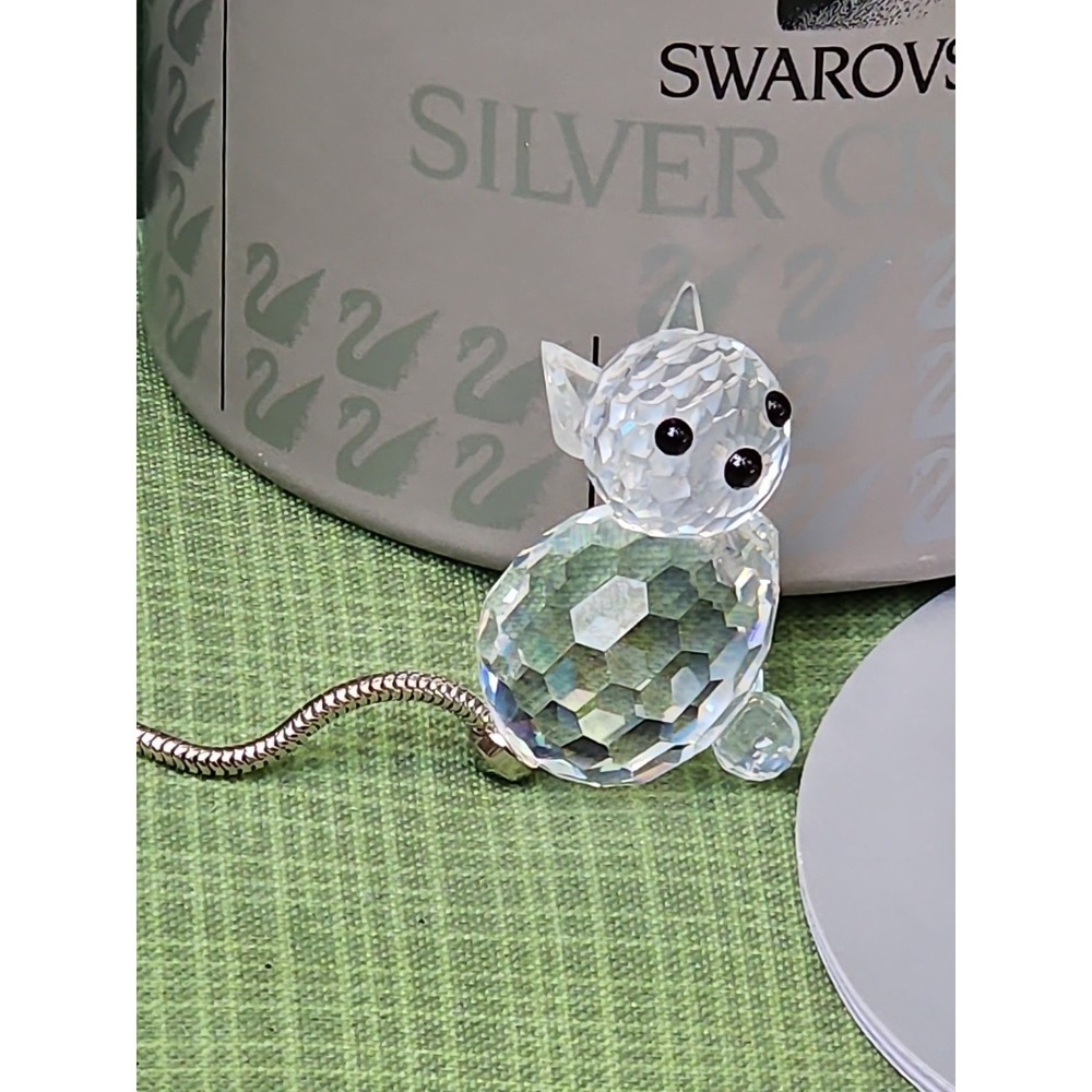 Swarovski Silver Crystal Miniature Cat Figurine Wire Tail 7659 Vintage 1990s